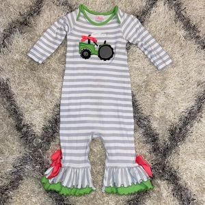 Ricrac and Ruffles 6/9m tractor Romper